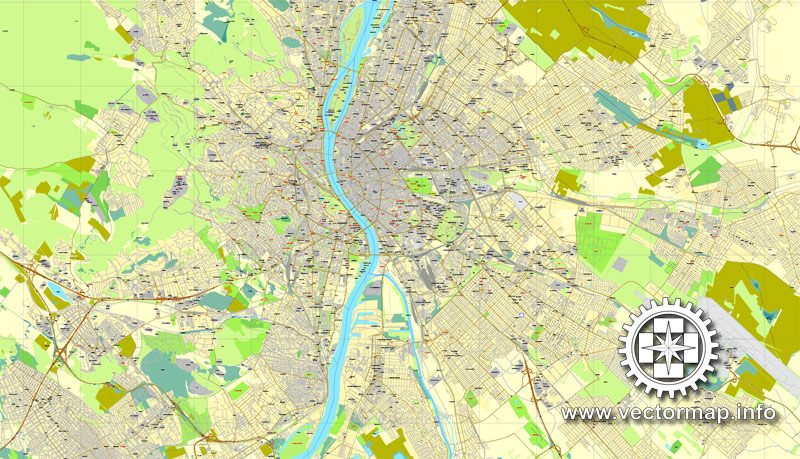 Map vector Budapest, Hungary, printable vector street City Plan map, full editable, Adobe illustrator Map for design, print, arts, projects, presentations, for architects, designers and builders