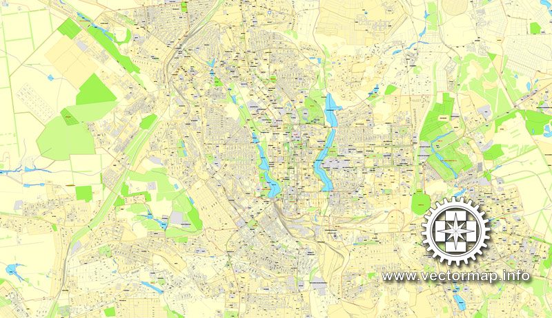 Donetsk, Ukraine,  printable vector street City Plan map, full editable, Adobe illustrator