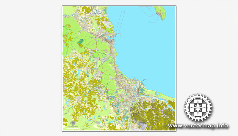 Gdansk + Sopot + Gdynia, Poland, printable vector street map, City Plan, full editable, Adobe Illustrator, Royalty free, full vector, scalable, editable, text format street names