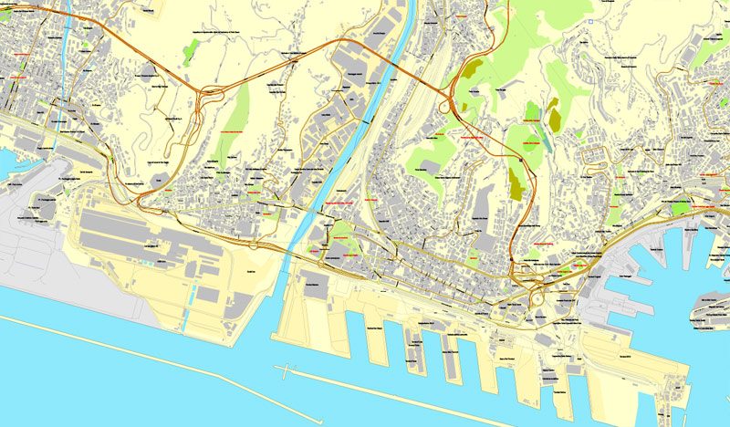 Genova / Genoa, Italy, printable vector street map City Plan, full editable, Adobe Illustrator, Royalty free, full vector, scalable, editable, text format street names
