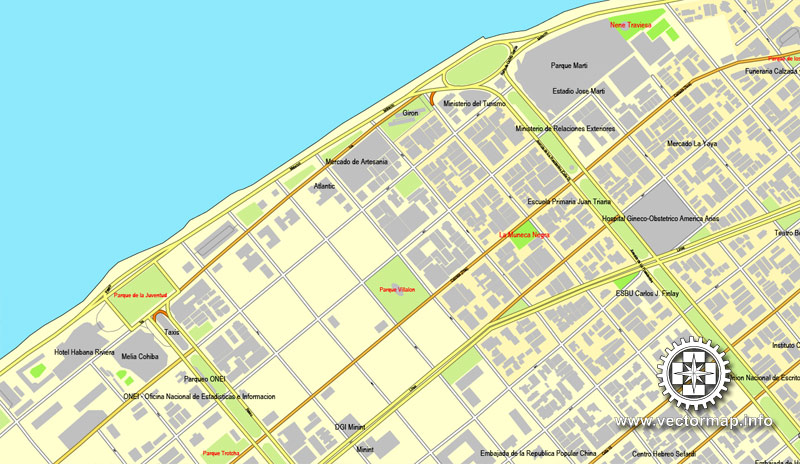 Map vector La Habana, Cuba, calle vectorial imprimible mapa Plan de la ciudad, lleno editable, Adobe Illustrator, vector completo Map for design, print, arts, projects, presentations, for architects, designers and builders
