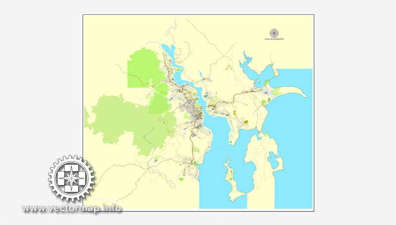 Map vector Hobart, Tasmania, Australia, printable vector street City Plan map, full editable, Adobe illustrator Map for design, print, arts, projects, presentations, for architects, designers and builders