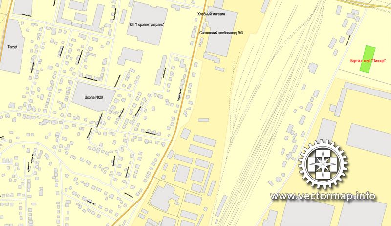 Харьков, Украина, векторная карта в формате Adobe Illustrator, полностью редактируемая, имена улиц и объектов в текстовом формате