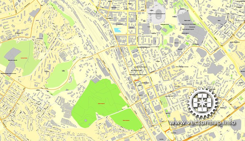 Киев, Украина, векторная карта в формате Adobe Illustrator, полностью редактируемая, имена улиц и объектов в текстовом формате