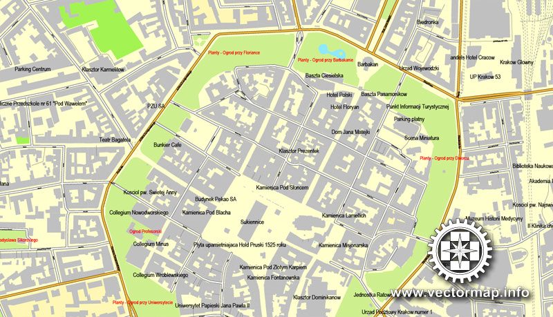 Krakow, Poland, printable vector street map, City Plan, full editable, Adobe Illustrator, Royalty free, full vector, scalable, editable, text format street names