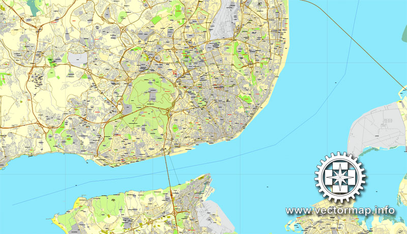 Lisbon / Lisboa, Portugal, printable vector street map City Plan, full editable, Adobe Illustrator, Royalty free, full vector, scalable, editable, text format street names, 12,9 mb ZIP All streets, All buildings.