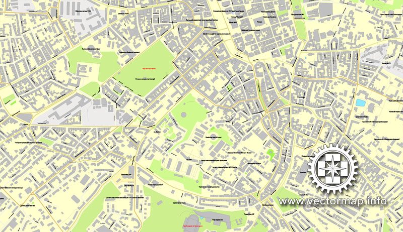 Львов, Украина, векторная карта в формате Adobe Illustrator, полностью редактируемая, имена улиц и объектов в текстовом формате