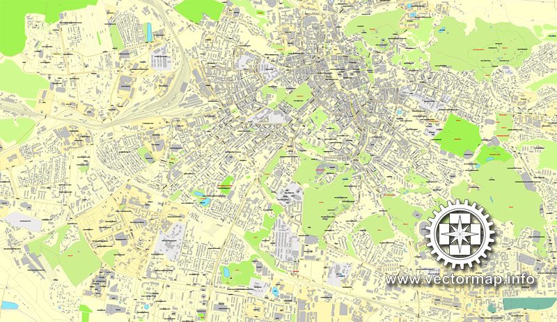 Львов, Украина, векторная карта в формате Adobe Illustrator, полностью редактируемая, имена улиц и объектов в текстовом формате