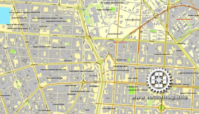 Madrid, Spain, printable vector street City Plan map, full editable ...