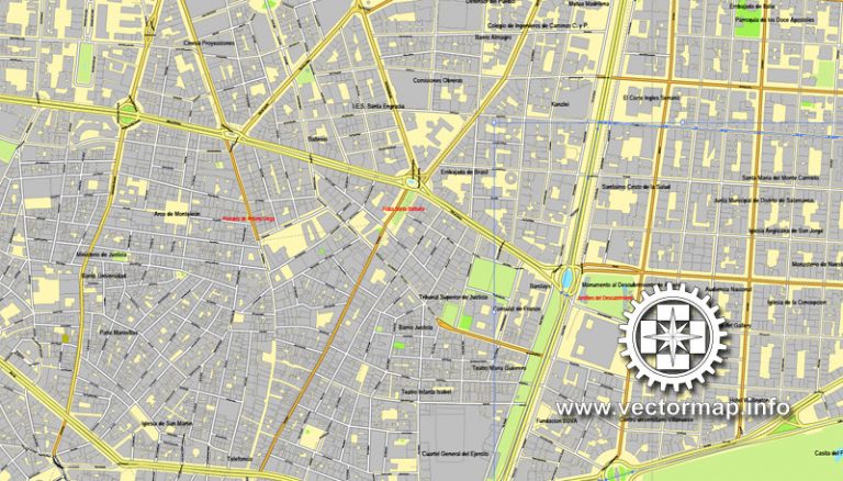 Madrid, Spain, printable vector street City Plan map, full editable ...