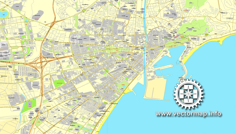 Malaga Spain Printable Vector Street City Plan Map Fully Editable 