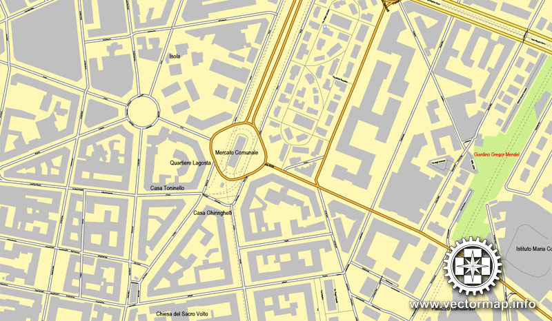 Milan / Milano, Italy, printable vector street map, 4 parts City Plan, full editable, Adobe Illustrator, Royalty free, full vector, scalable, editable, text format street names,