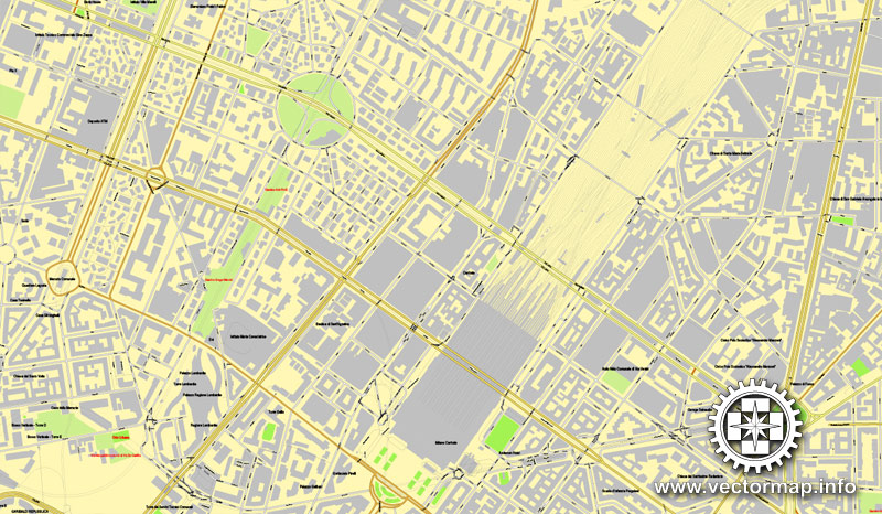 Milan / Milano, Italy, printable vector street map, 4 parts City Plan, full editable, Adobe Illustrator, Royalty free, full vector, scalable, editable, text format street names,