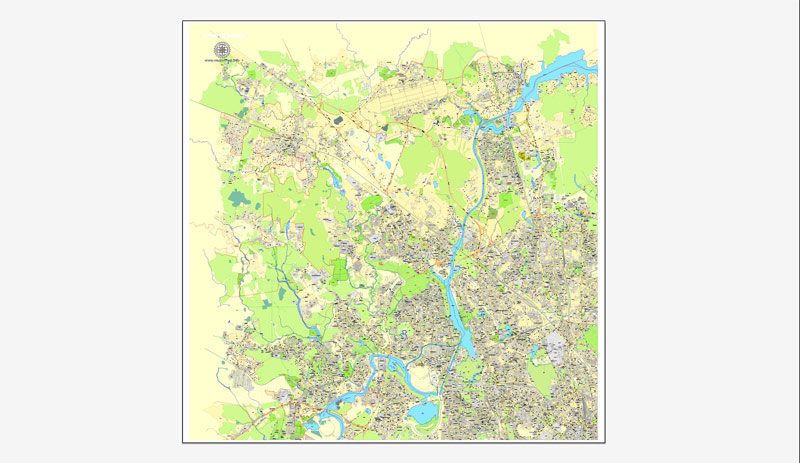 Москва Moscow, Russia,  printable vector street City Plan map in 4 parts, full editable, Adobe illustrator