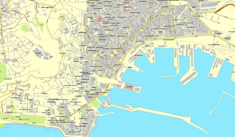 Naples / Napoli, Italy, printable vector street map City Plan, full ...