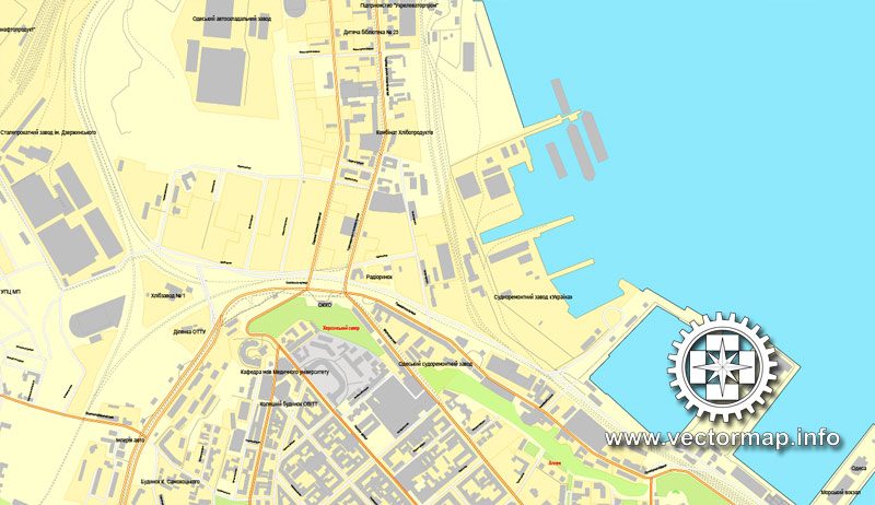 Одесса, Украина, векторная карта в формате Adobe Illustrator, полностью редактируемая, имена улиц и объектов в текстовом формате, 14,2 мегабайт в зип архиве Карта предназначена для дизайна, презентаций, полиграфии, рекламы, для строителей, архитекторов и проектировщиков.