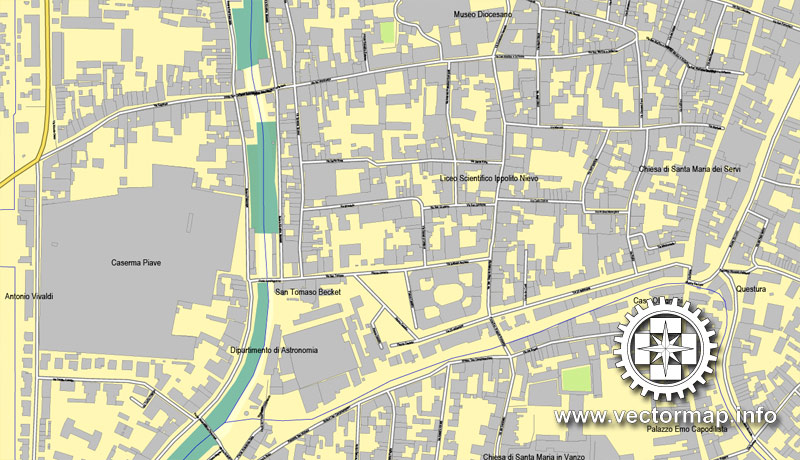 Padova / Padua, Italy, printable vector street map City Plan, full editable, Adobe Illustrator, Royalty free