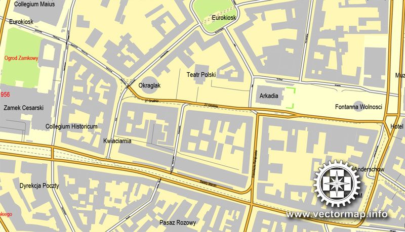 Poznan, Poland, printable vector street map, City Plan, full editable, Adobe Illustrator, Royalty free, full vector, scalable, editable, text format street names