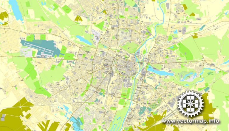 Poznan, Poland, printable vector street map, City Plan, full editable, Adobe PDF