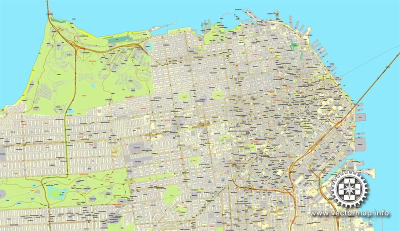 Map vector San Francisco, version 2, map, California, US, printable, vector street, City Plan map, full editable, Adobe Illustrator, full vector Map for design, print, arts, projects, presentations, for architects, designers and builders