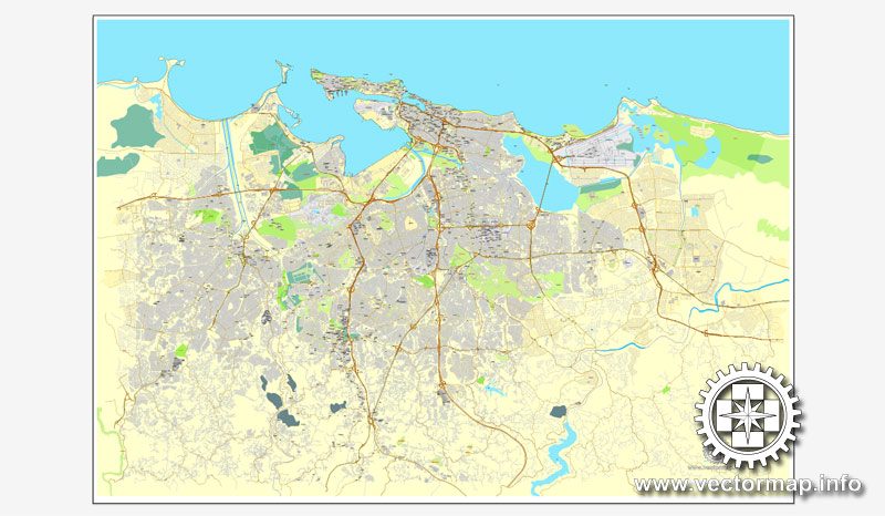 Map vector San Juan, Puerto Rico, US, printable vector street City Plan map, full editable, Adobe Illustrator, full vector Map for design, print, arts, projects, presentations, for architects, designers and builders