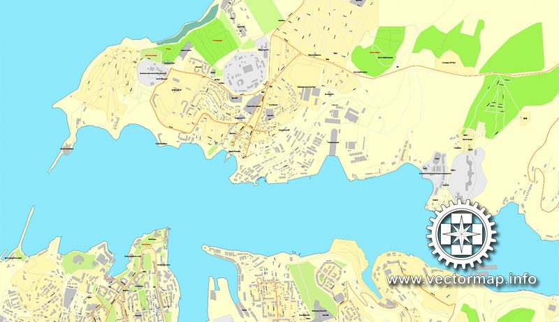 Map vector Sevastopol, Ukraine, printable vector street City Plan map, full editable, Adobe illustrator Map for design, print, arts, projects, presentations, for architects, designers and builders