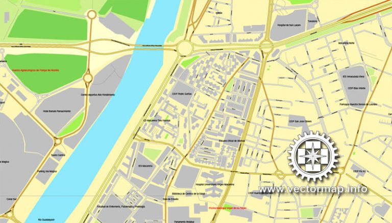 Seville Sevilla, Spain, printable vector street City Plan map, full editable, Adobe illustrator