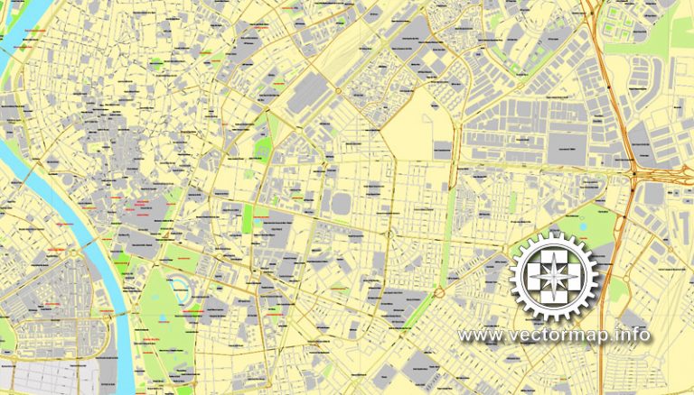 Seville Sevilla, Spain, printable vector street City Plan map, full editable, Adobe illustrator