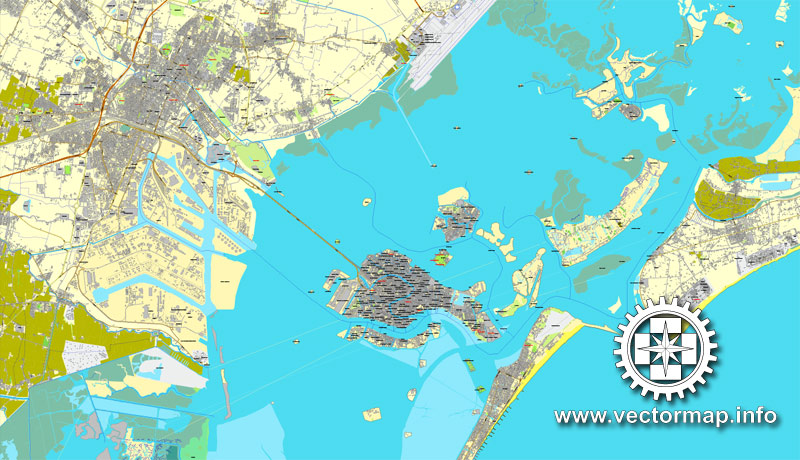 Venice / Venezia, Italy, printable vector street  map City Plan, full editable, Adobe PDF