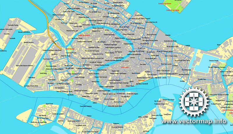 Venice / Venezia, Italy, printable vector street map City Plan, full editable, Adobe Illustrator, Royalty free