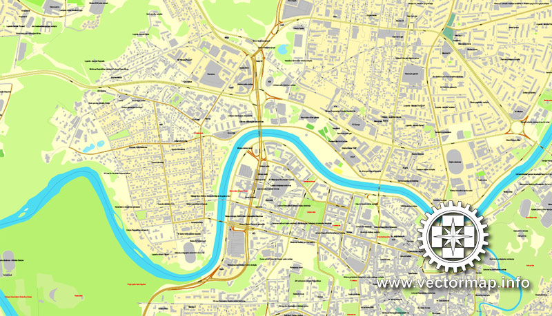 Vilnius, Lithuania, printable vector street map, City Plan, full editable, Adobe Illustrator, Royalty free, full vector, scalable, editable, text format street names