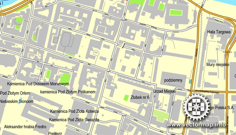 Wroclaw, Poland, printable vector street map, City Plan, full editable, Adobe Illustrator, Royalty free, full vector, scalable, editable, text format street names,