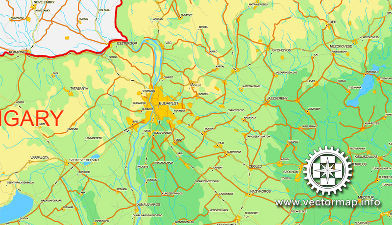 Hungary, printable vector Relief Counrty map, GPS correct Mercator Projection,  full editable, Adobe illustrator