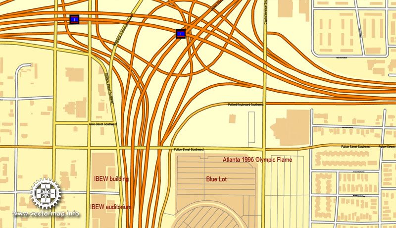Vector map Atlanta, Georgia, US, vector map Adobe Illustrator editable City Plan, full vector, scalable, editable, text format street names