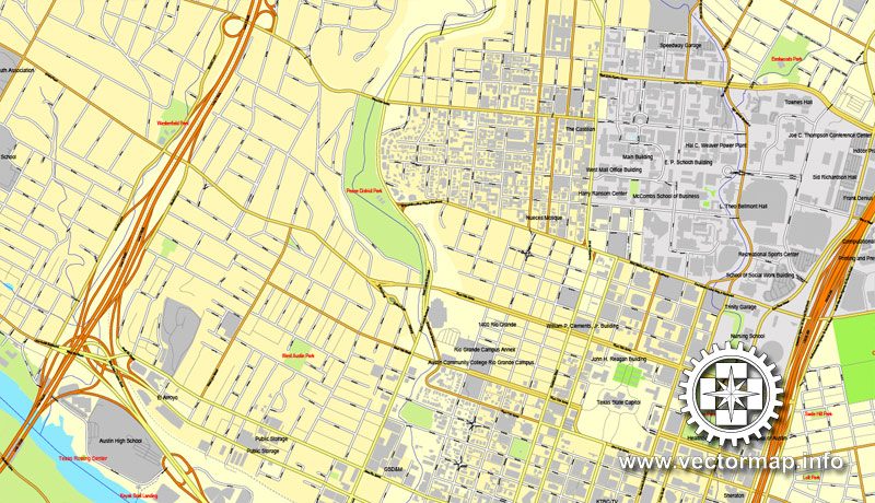 Vector map Austin, Texas, US, vector map V.2 Adobe Illustrator City Plan, full vector, scalable, editable, text format street names