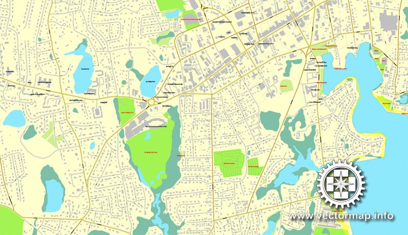 Vector map Barnstable, Massachusetts, US, vector map V.2 Adobe Illustrator editable City Plan, full vector, scalable, editable, text format street names