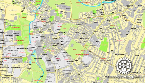 Cambridge UK Great Britain printable vector street map: City Plan full ...