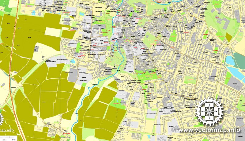 Vector map Cambridge, England, UK Great Britain, printable vector street map V.2 separated layers, full editable, Adobe Illustrator