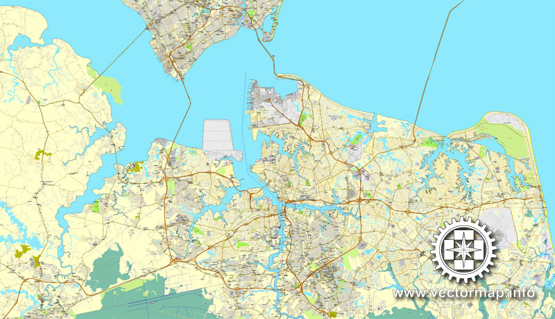 Map Hampton Roads Virginia Us Citiplan V2 3mx3m Ai 14 