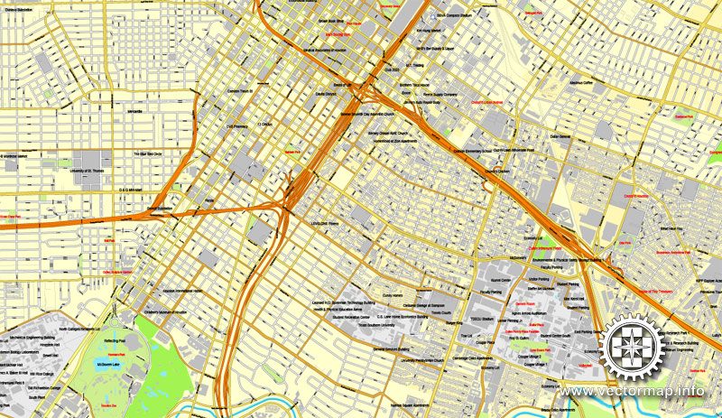 Houston, Texas, US printable vector street City Plan map 6 parts, full editable, Adobe Illustrator