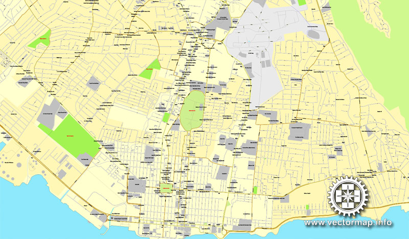 Kingston, Jamaica in Adobe PDF, printable vector street City Plan map, fully editable