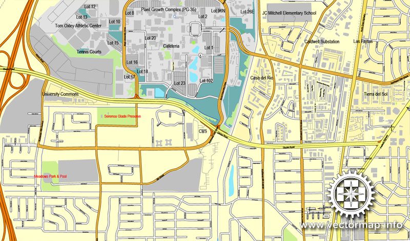 Miami, Florida, US printable vector street City Plan map 4 parts, full editable, Adobe PDF