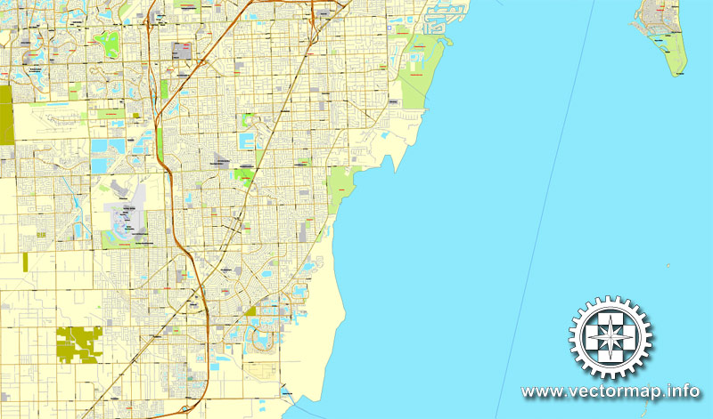 miami, florida, us printable vector street city plan map 4