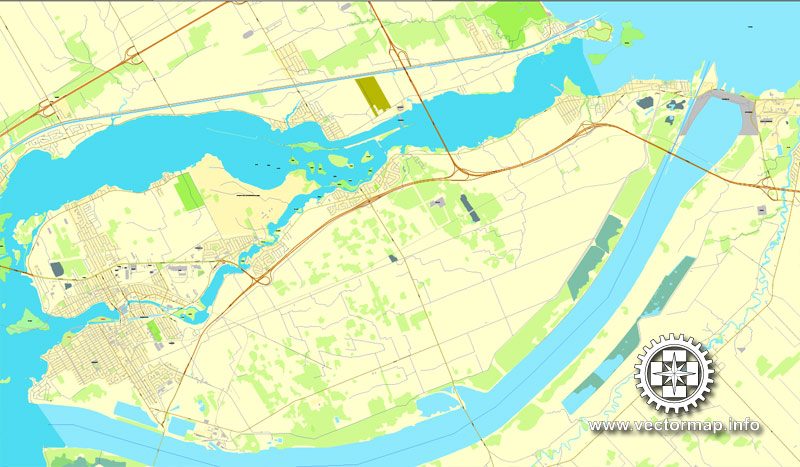 Vector map Montreal, Canada, printable vector street City Plan map, full editable, Adobe Illustrator 4 parts map, full vector, scalable, editable text format street names