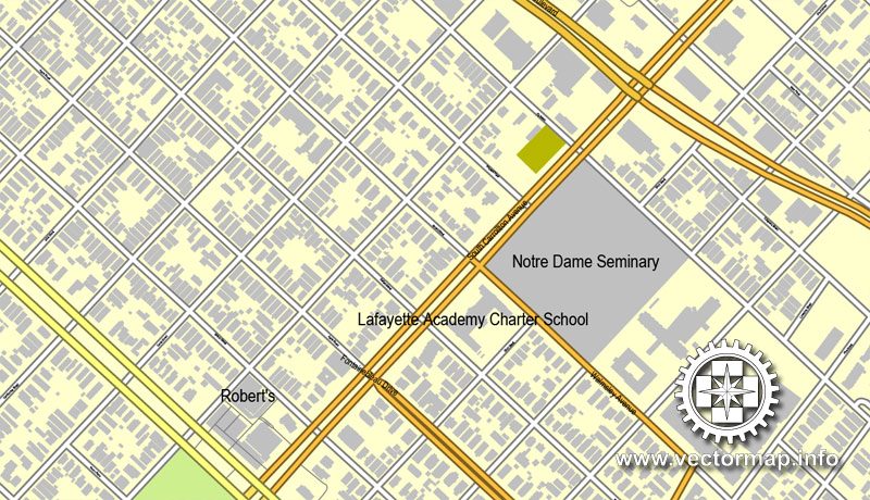 Vector map New Orleans, Louisiana, US, vector map V.2 Adobe Illustrator editable City Plan, full vector, scalable, editable, text format street names