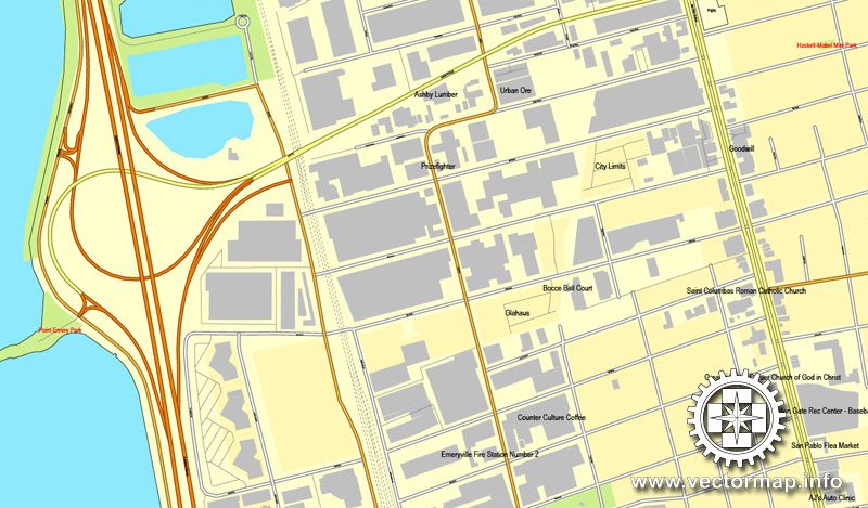 Vector map Oakland + Berkeley map V2, California, US printable vector street City Plan map, full editable, Adobe Illustrator