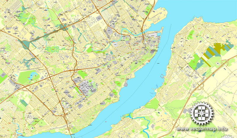 Quebec City in Adobe PDF, Canada, printable vector street City Plan map, full editable