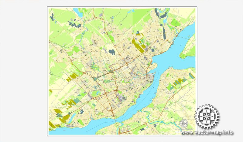 Vector map Quebec, Canada, printable vector street City Plan map, full editable, Adobe Illustrator, full vector, scalable, editable, text format street names, 7,3 mb ZIP