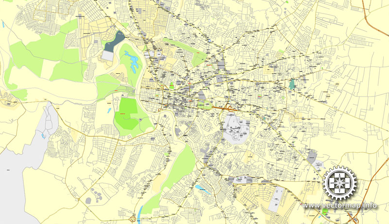 Santiago mapa: Imprimible calle de vectores mapa de Plan de la Ciudad Santiago, Rep. Dominicana, completos, Adobe Illustrator, vector completo, escalables y editables
