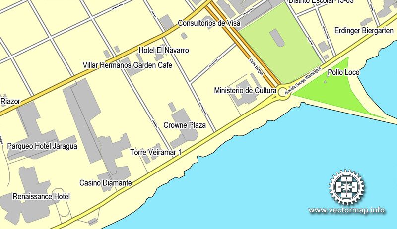 Imprimible calle de vectores mapa de Plan de la Ciudad Santo Domingo, Rep. Dominicana,, completos, Adobe Illustrator, vector completo, escalables y editables, nombres de calles de formato de texto editable